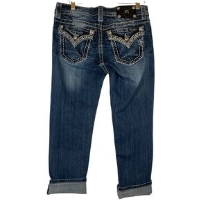Miss Me Boyfriend Capri Denim Jeans Embellished Rhinestone Western Y2K Size 27